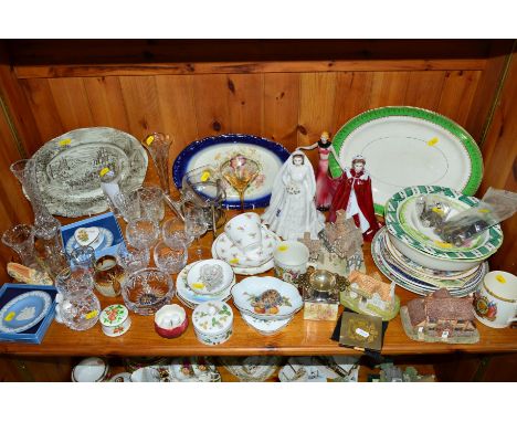 A QUANITY OF CERAMICS, GLASSWARES etc, to include two Royal Worcester figures of HM Queen Elizabeth II 'Diamond Wedding Anniv