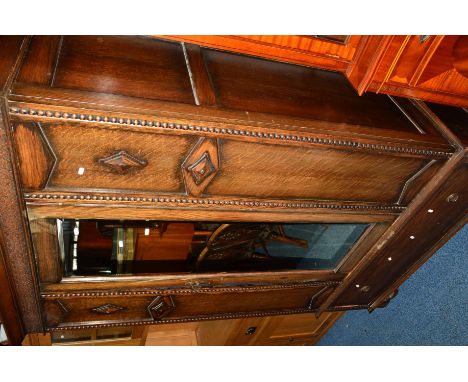 A 20TH CENTURY TWO PIECE BEDROOM SUITE comprising of a mirrored single door wardrobe above a single drawer and a dressing tab