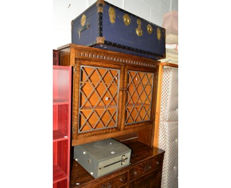 A FIDELITY RECORD PLAYER, a vintage travelling trunk and a brass shell case (3)
