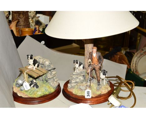 TWO BORDER FINE ARTS SCULPTURES, 'A Moment to Reflect' table lamp (Shepherd and Border Collies) B0516 and 'In the Shade' (Bor