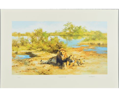 DAVID SHEPHERD 91931-2017) 'IN THE COOL OF THE EVENING', a limited edition print 141/350 of a family of lions, signed, titled