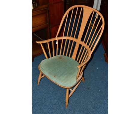 AN ERCOL ELM AND BEECH STICK BACK WINDSOR ARMCHAIR (sd)