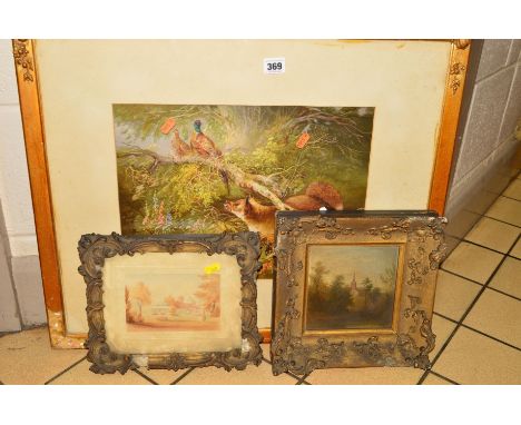 A FRAMED PRINT IN THE MANNER OF GEORGE ARMFIELD OF A FOX STALKING PHEASANTS, approximate size 29cm x 39cm, together with a wa