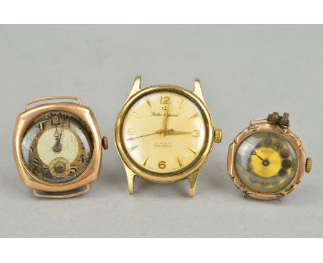 THREE WATCH HEADS to include two 9ct gold early 20th Century watch heads, both stamped R W C Ltd (Rolex Watch Company Ltd), o