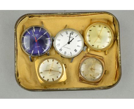 AN ASSORTED GENT'S WATCH COLLECTION, five watches to include an early 20th Century 9ct gold gent's wrist watch, four other ha
