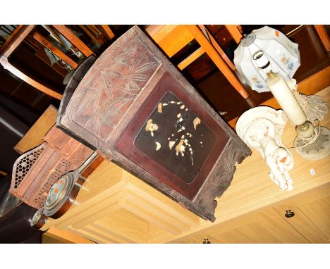 A QUANTITY OF FURNITURE to include an Oriental two fold screen, a modern barometer, three desk stands, four mirrors, nine tab