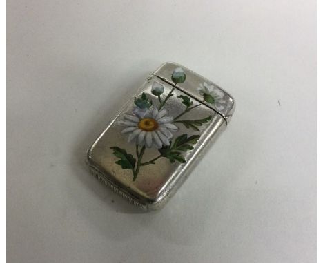 A Victorian silver and enamel vesta case with floral decoration. London 1867. By Francis Douglas. Approx. 37 grams. Est. £100