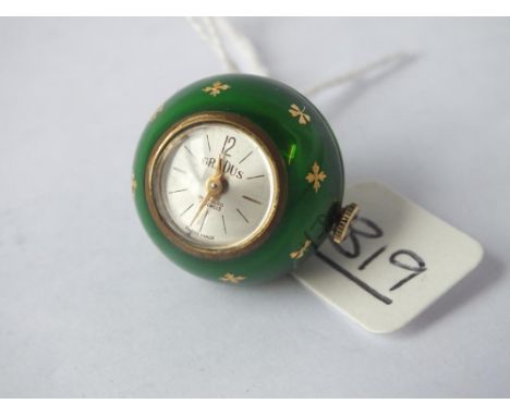 Silver &amp; green enamel Vintage ball watch pendent by Gradus