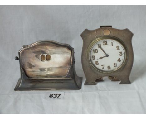 Eight day silver cased travelling clock &amp; a mounted calendar 