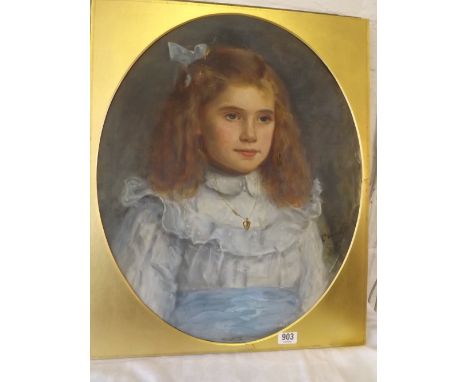 C WYNNE ELLIS 1905 Portrait of young lady painted oval 18"x17" - signed and dated