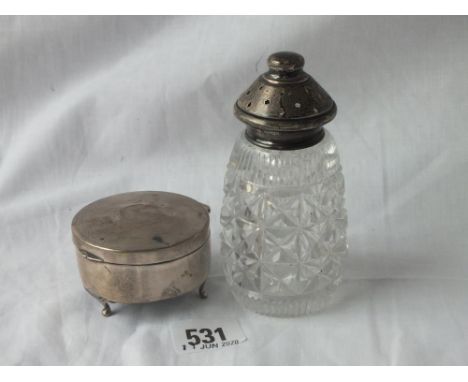 Circular ring box on pad feet &amp; a caster with glass body - B'ham 1937