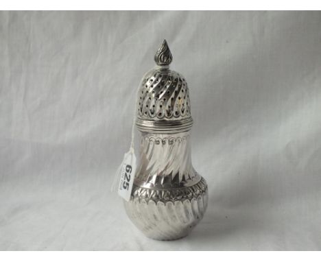 Victorian sugar caster with flame finial to pierced cover - 5.5" high - B'ham 1890 