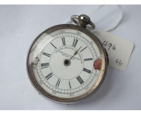 Silver cased center seconds chronograph pocket watch- damaged face