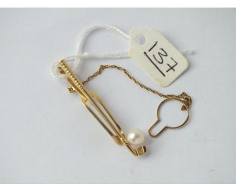 MIKIMOTO golfing tie clip with pearl marked 14k with Mikimoto markers mark - 4.1gms
