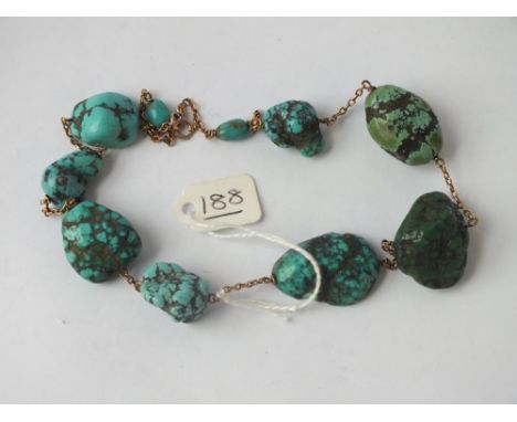 9ct Vintage necklace with baroque turquoise matrix on 9ct chain - 54.1gms