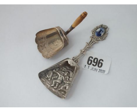 Scoop shaped caddy spoon with ivory handle &amp; a Dutch caddy spoon 