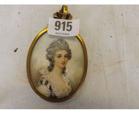 Oval and portrait of lady in lace blouse 2.75"x2.25"