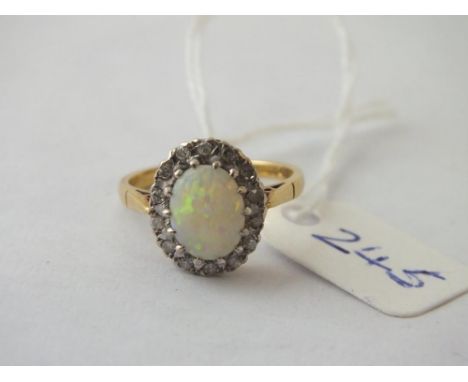 Opal &amp; diamond cluster ring set in 18ct gold - size L