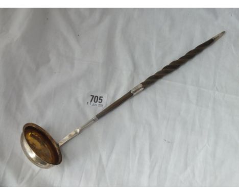 Georgian toddy ladle with gilt bowl, whale bone handle - 14" long 
