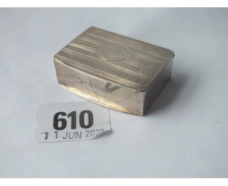 Oblong snuff box, gilt interior, hinged cover - 1.3/4" wide - B'ham 1924 