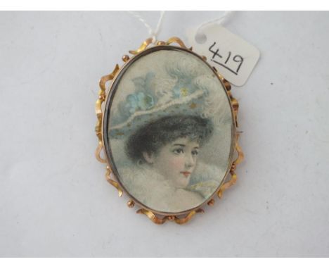 9ct oval portrait brooch 