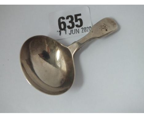 Victorian fiddle pattern caddy spoon with oval bowl - London 1841 by SHDC 