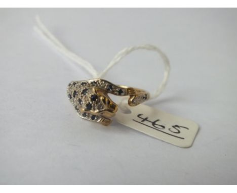 Sapphire &amp; diamond panther ring set in 9ct - size Q