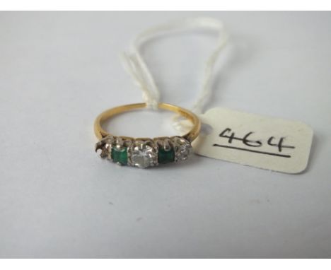 Five stone emerald &amp; diamond ring set in 18ct (one diamond stone missing) - size K