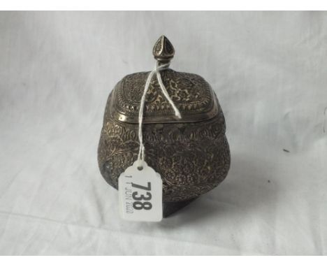 Indian silver tea caddy &amp; cover with flame finial - 4" high - 194gms