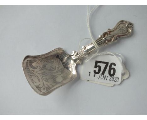 Attractive Victorian caddy spoon with engraved shovel shaped bowl - B'ham 1840 by G Unite 