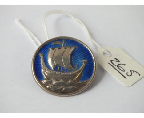 Silver &amp; enamel Viking ship brooch