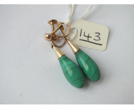 9ct Vintage malachite drop earrings with 9ct screw fittings - 8gms