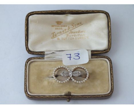 Cased seed pearl &amp; diamond brooch 