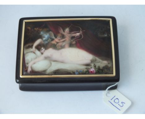 A VERY FINE ENAMEL SNUFF BOX BY W ESSEX DATED 1822 WITH PORTRAIT PANEL AFTER R WESTAN R.A. - 8cm x 5.2cm 