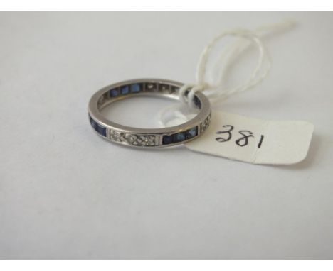 Diamond &amp; sapphire eternity ring set in platinum - size M