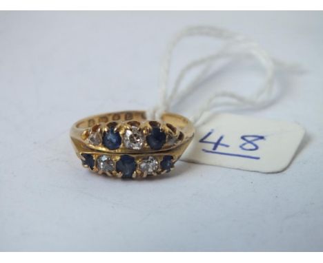 Victorian sapphire &amp; old cut diamond ring set in 18ct gold - size O