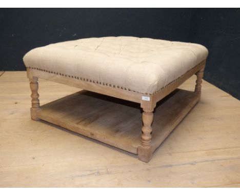 Decorative oak framed footstool upholstered light grey fabric 42H x 82Wcm PLEASE always check condition PRIOR to bidding, or 