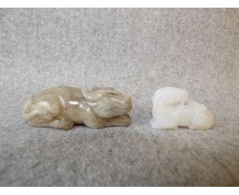2 Chinese white jade animals, water buffalo & ram PLEASE always check condition PRIOR to bidding, or email us a condition rep