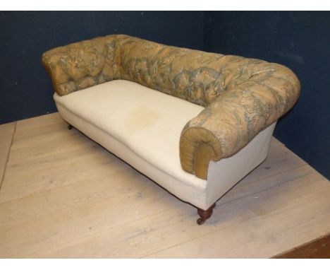 Victorian button back Chesterfield style sofa on turn mahogany legs to brass casters 80H x 180W cm PLEASE always check condit