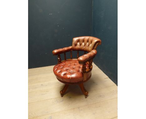 Victorian mahogany leather button back Captain's chair PLEASE always check condition PRIOR to bidding, or email us a conditio