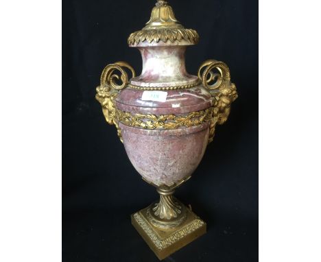 C19th marble & gilt table lamp with ram's head handles 67H cm PLEASE always check condition PRIOR to bidding, or email us a c