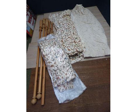 2 pairs of floral pattern curtains, single curtain & 5 curtain poles PLEASE always check condition PRIOR to bidding, or email