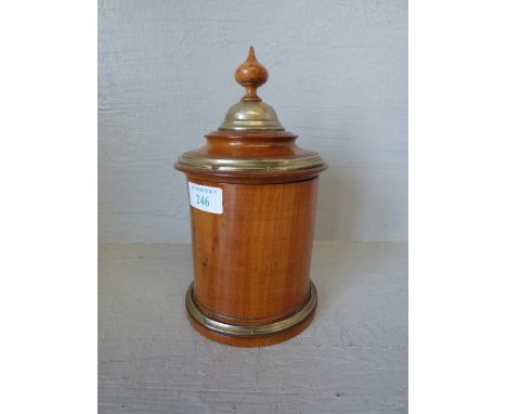 Cherry treen tea caddy with finial and silvered brass mounts PLEASE always check condition PRIOR to bidding, or email us a co