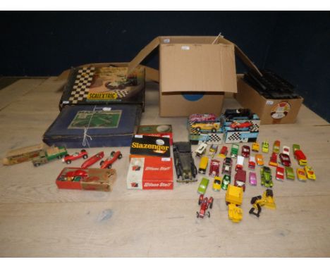 'Tri-ang' Scalextrix set '50' with various cars, 'Marx' Speedway & various toy vehicles with some original boxes PLEASE alway