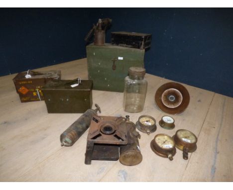 Vintage 'Tilley' lamp, 4 various gauges & qty of miniature boxes etc. PLEASE always check condition PRIOR to bidding, or emai