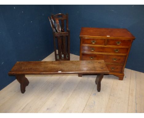 Victorian oak bench, Georgian style walnut chest of drawers & Edwardian stick stand PLEASE always check condition PRIOR to bi