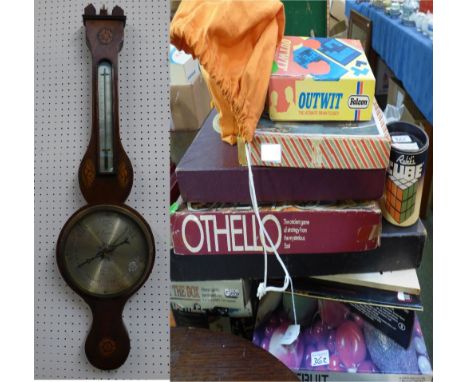 Inlaid mahogany cased Mercurial wheel barometer/thermometer 'P.Caminada' with instructions verso, qty of mixed board games, '