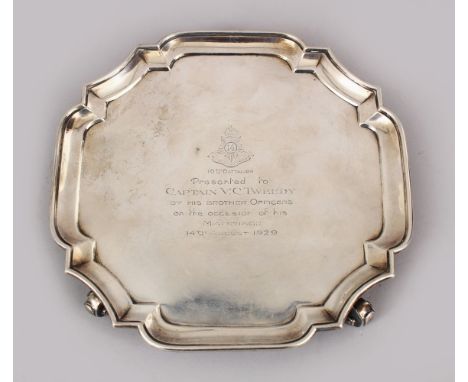 AN ENGLISH SOLID SILVER BON BON DISH, engraved for the Punjab Regiment, presented to captain v.c.tweedy for his marriage in 1