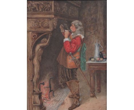 R Watson,watercolour, Cavalier in an interior, signed and dated 1939, 14.5" x 10.5", framed.