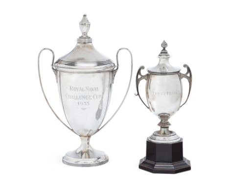 A George V silver trophy cup. Joseph Gloster, Birmingham, 1926. The urn-shaped body raised on a circular foot and engraved 'R